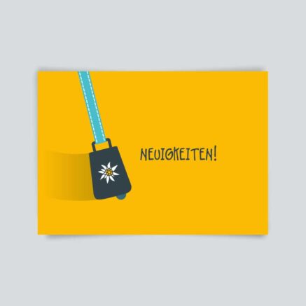 Grafik mit gelbem Hintergrund, einer Tasche und dem Wort 'Neuigkeiten' in schwarzer Schrift.
