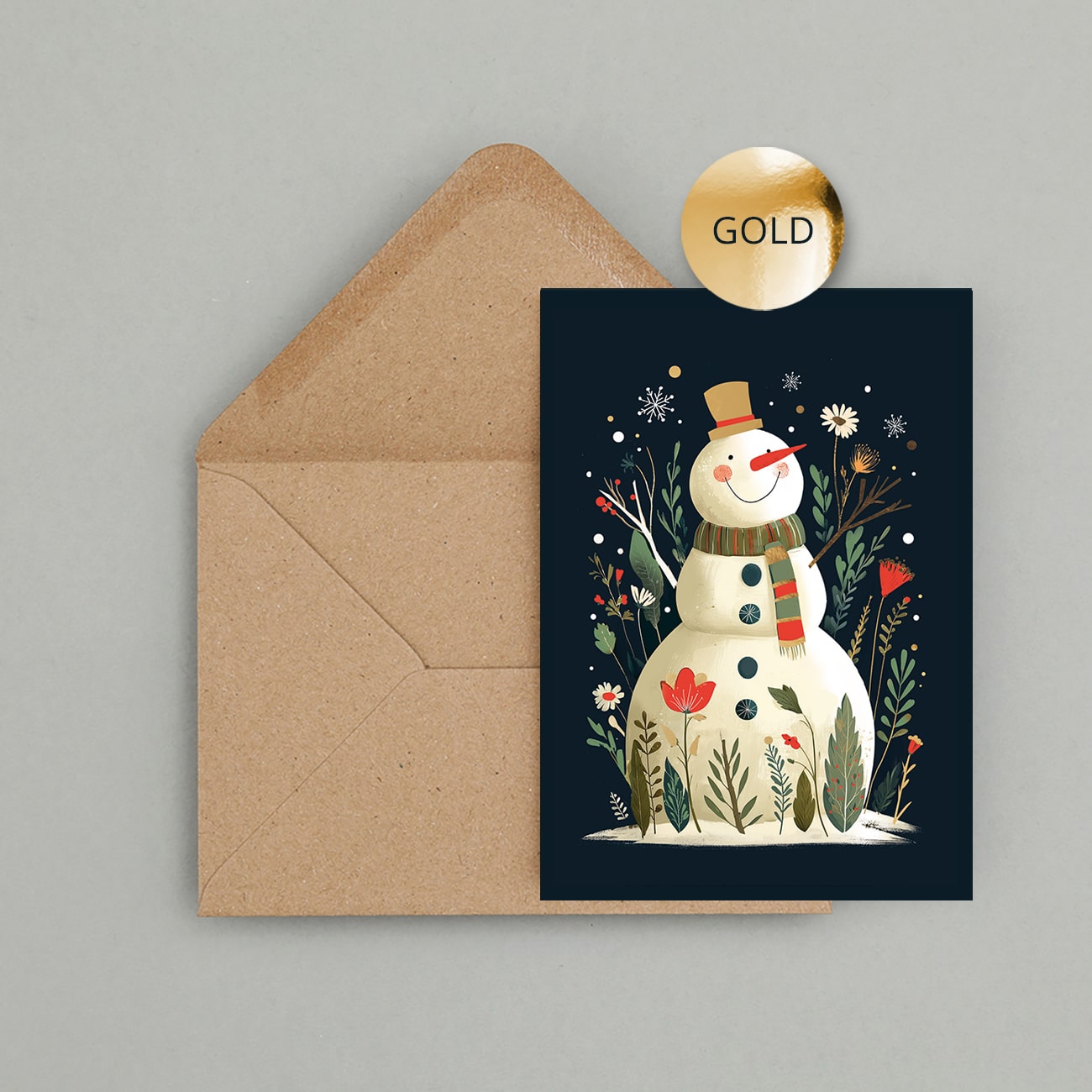 Weihnachtskarte mit Goldfolie „Schneemann“