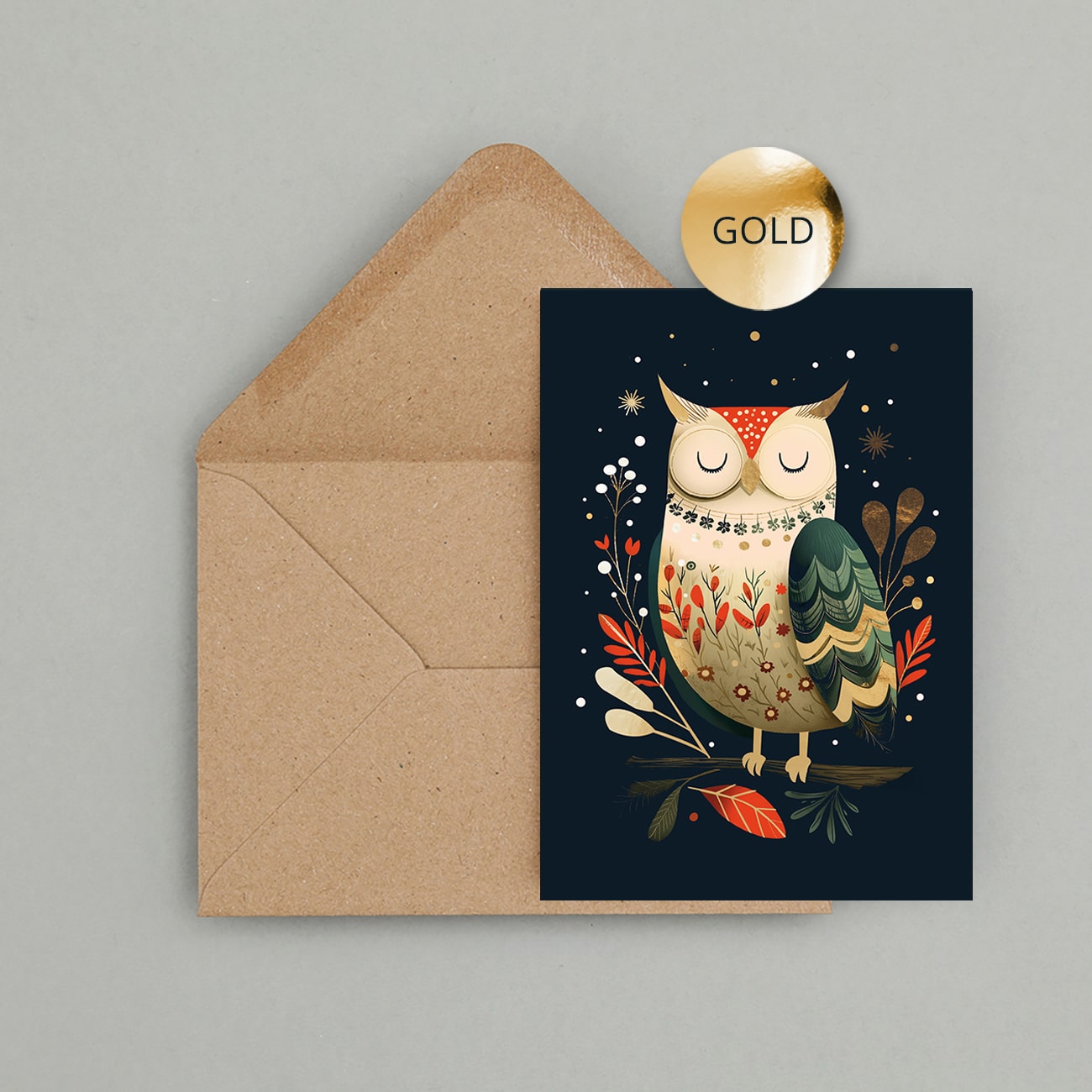 Weihnachtskarte mit Goldfolie „Eule“