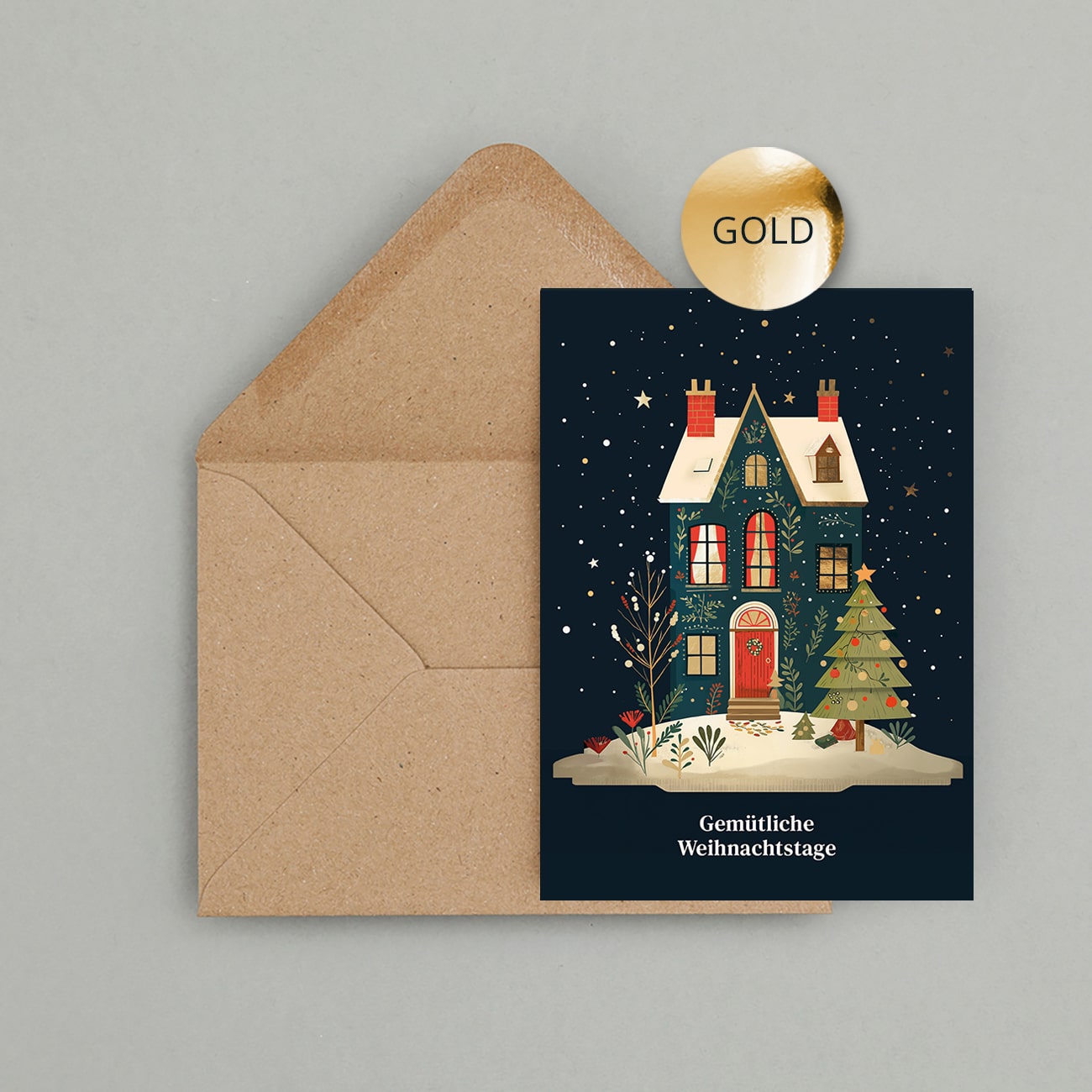 Weihnachtskarte mit Goldfolie „Haus“